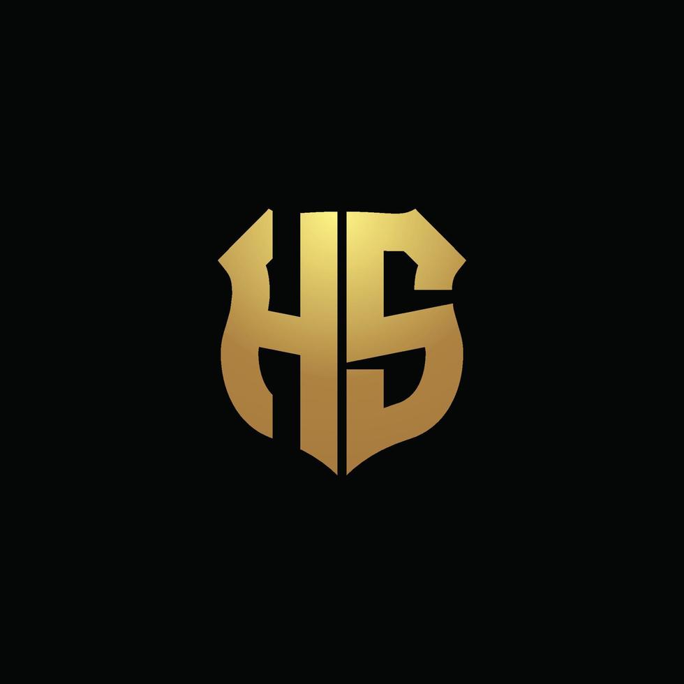 hs logotyp monogram med guldfärger och sköldform designmall vektor