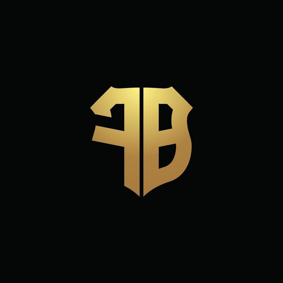 fb logotyp monogram med guldfärger och sköldform designmall vektor