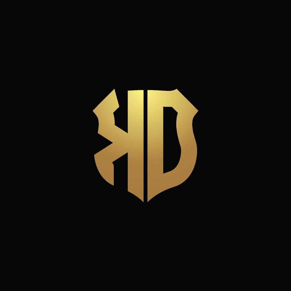 kd-Logo-Monogramm mit Goldfarben und Design-Vorlage in Schildform vektor