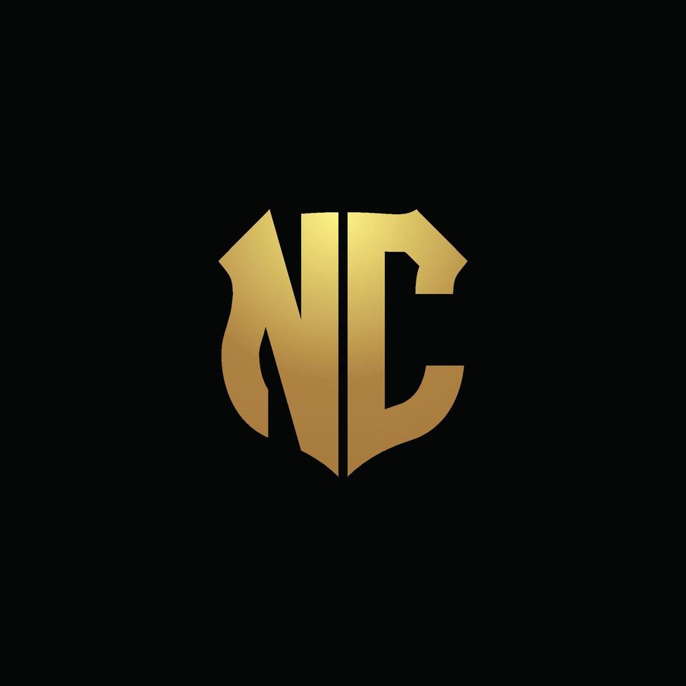 nc-Logomonogramm mit Goldfarben und Designvorlage für Schildform vektor