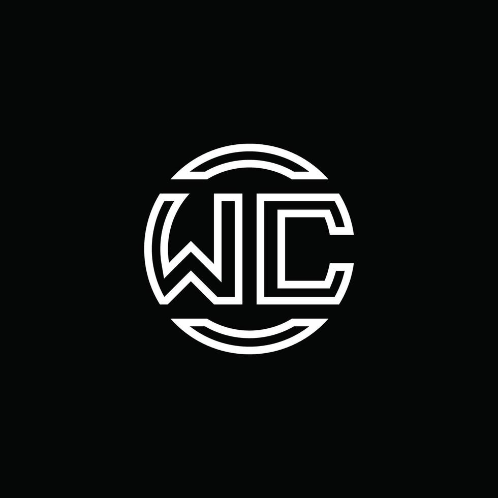 WC-Logo-Monogramm mit negativem Raumkreis abgerundete Designvorlage vektor