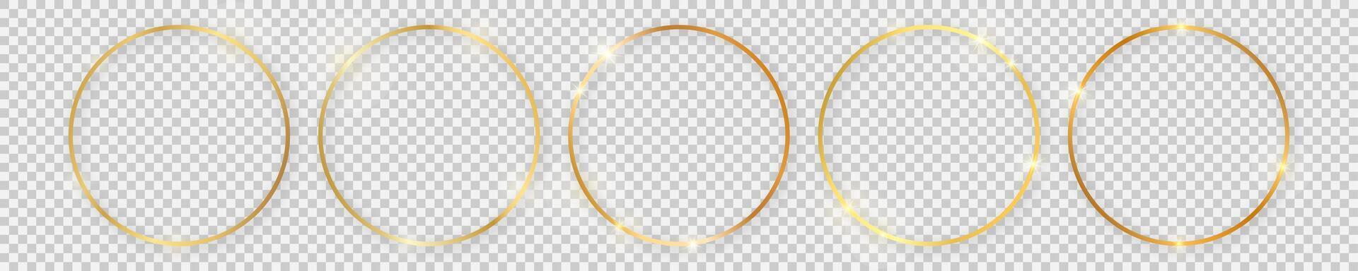 einstellen von fünf Gold glänzend runden Frames mit glühend Auswirkungen und Schatten auf Hintergrund. Illustration vektor