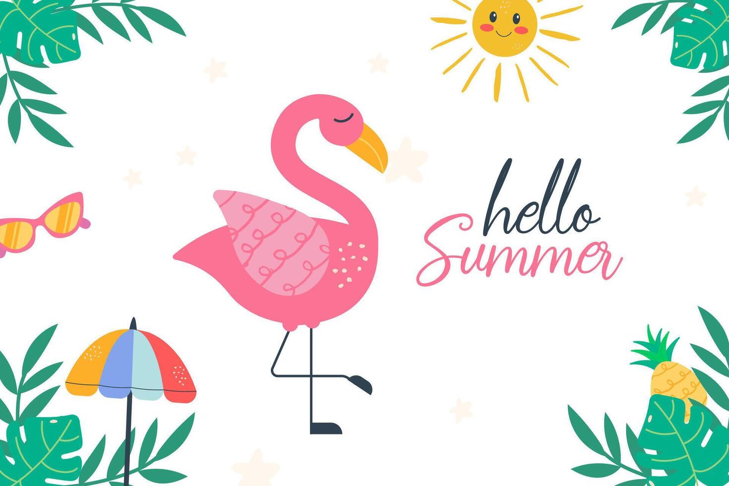 Hej sommar bakgrund med flamingo karaktär vektor