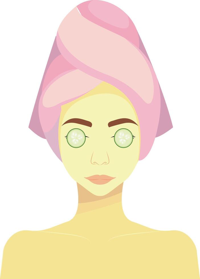 kvinna med filt på huvud med gurkor på ögon vektor