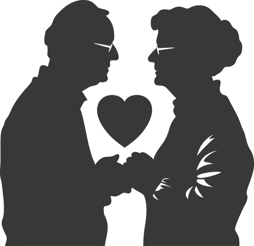 ai generiert Silhouette Alten Paar halten Herz Symbol schwarz Farbe nur vektor