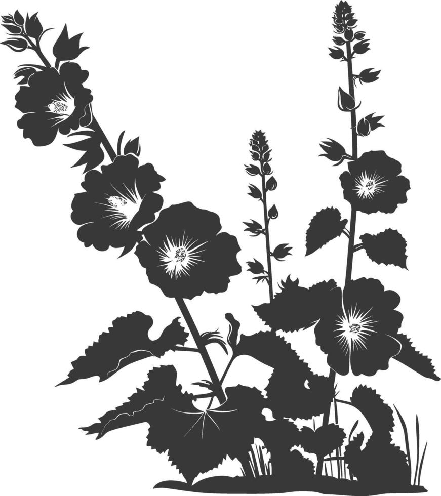 silhuett stockrosor blomma i de jord svart Färg endast vektor