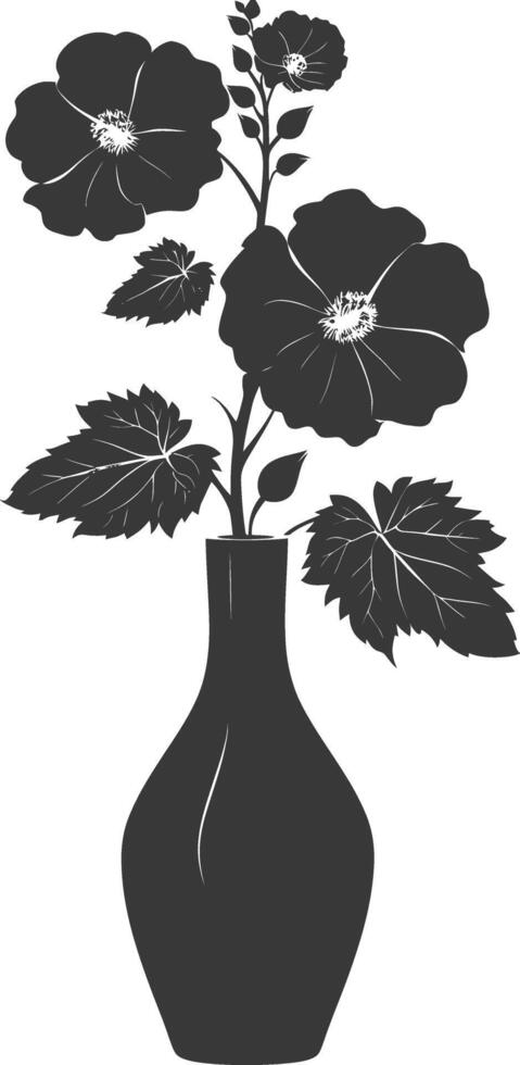 silhuett stockrosor blomma i de vas svart Färg endast vektor
