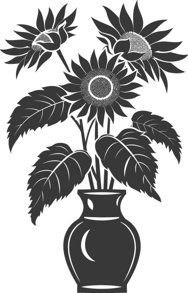Silhouette Sonnenblume Blume im das Vase schwarz Farbe nur vektor