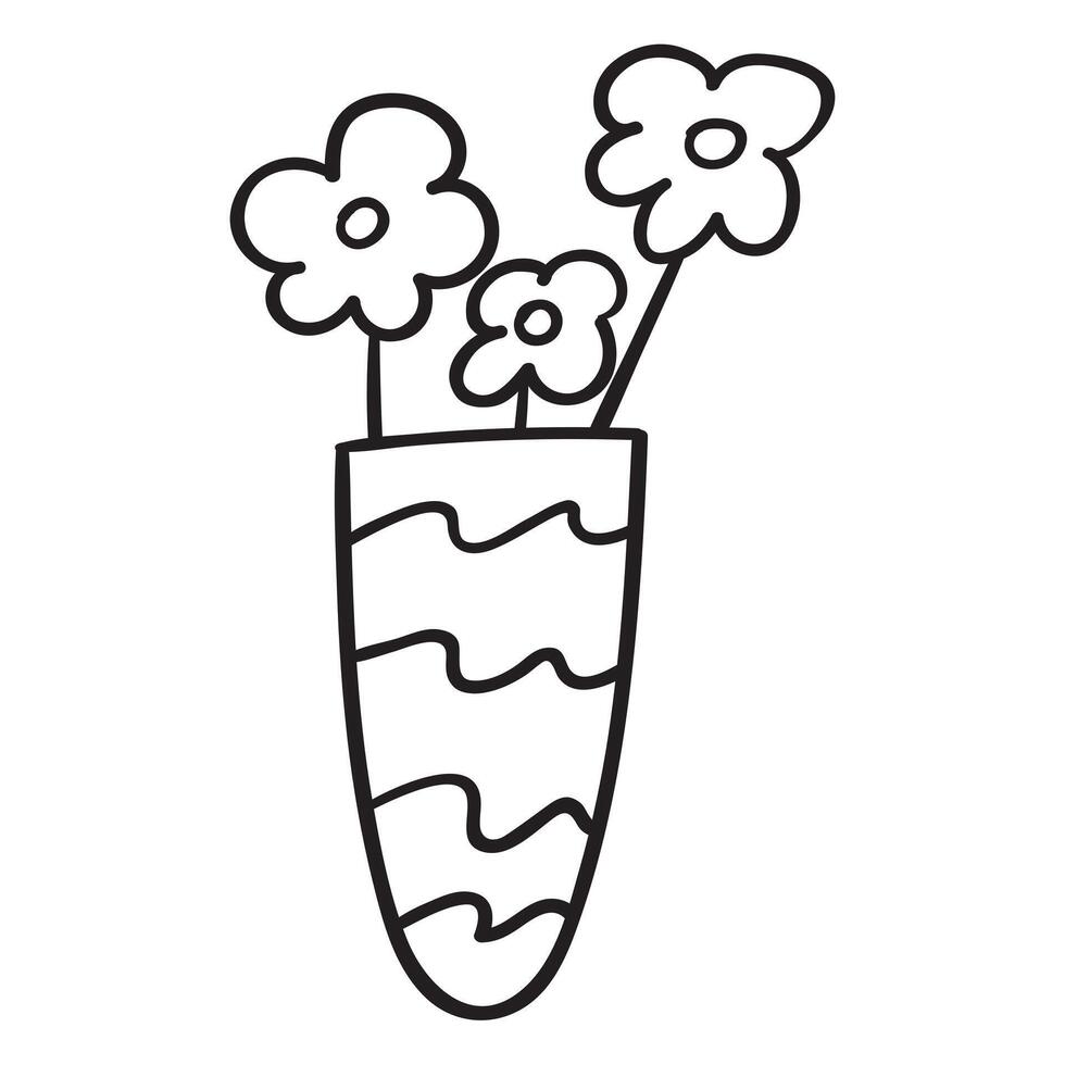 das Blumen sind im ein Vase. Gliederung isoliert Symbol. Hand gezeichnet Illustration auf Weiß Hintergrund. vektor