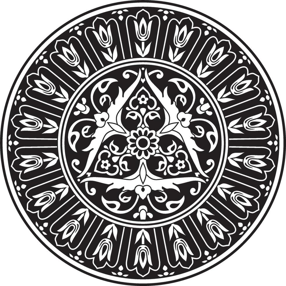 svart svartvit runda turkiska prydnad. ottoman cirkel, ringa, ram vektor