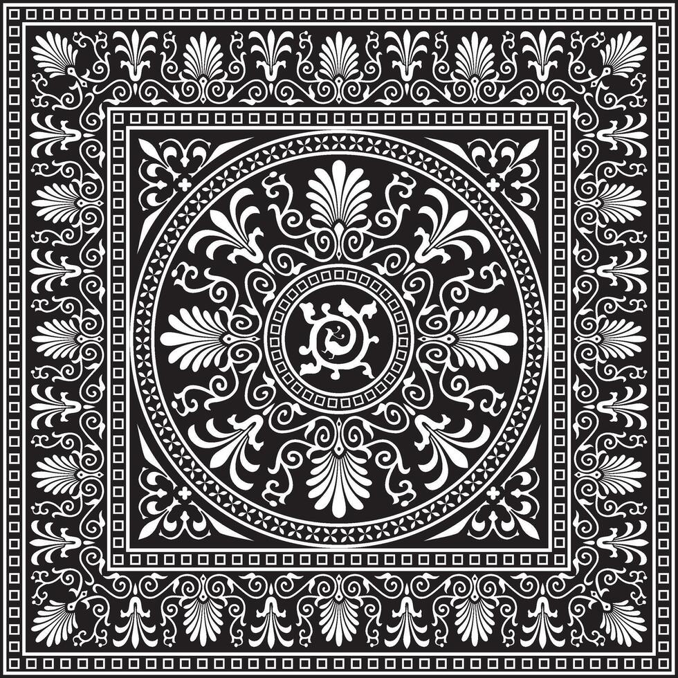 schwarz einfarbig Platz Ornament von uralt Griechenland. klassisch Fliese Muster von das römisch Reich vektor