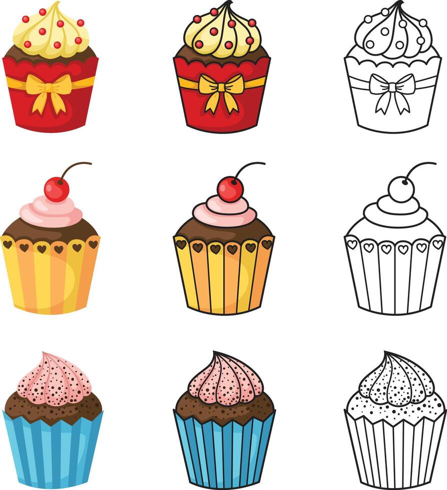 Illustration von isoliert Cupcake einstellen vektor