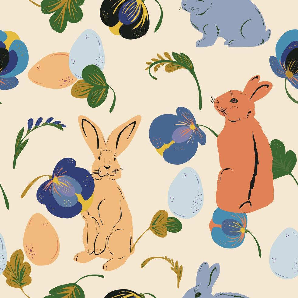 en mönster med kaniner och blommor vektor