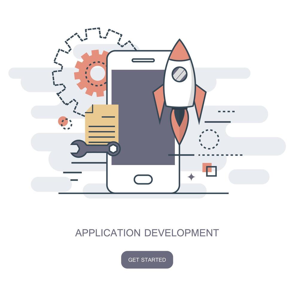 mobil Ansökan och mobil app utveckling begrepp. platt illustration. vektor