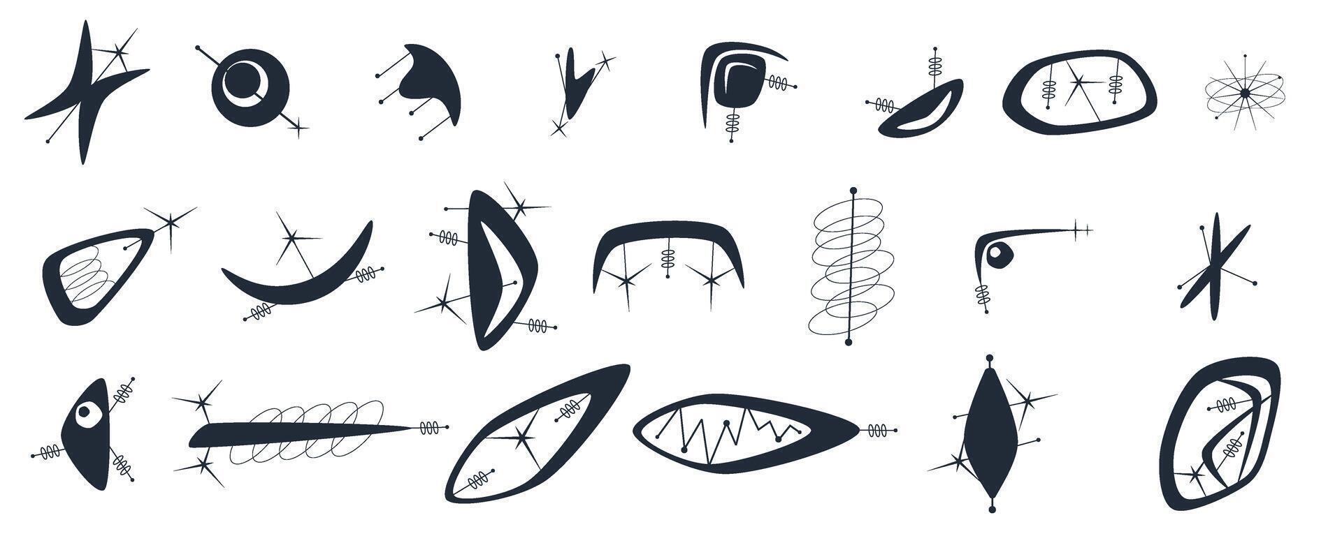 y2k estetisk mitten århundrade form uppsättning. abstrakt mitten århundrade modern grafisk y2k med stjärna och cirkel. klotter illustration. estetisk element uppsättning vektor