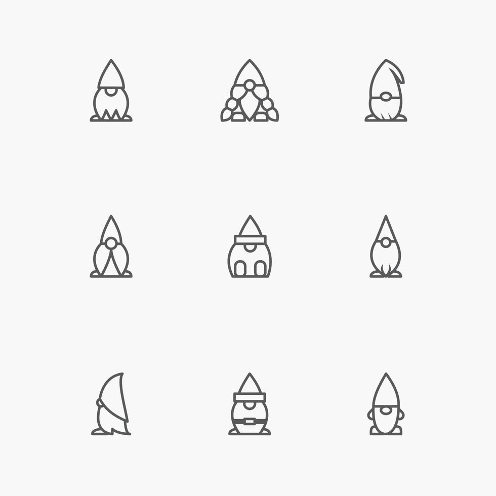 Gnome-Symbolvektor aus der Märchensammlung. Dünne Linie Gnome Symbole minimale Vektorillustration. vektor