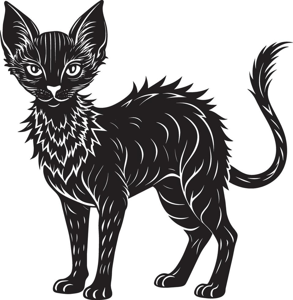 svart katt på en vit bakgrund, illustration. katt silhoette vektor