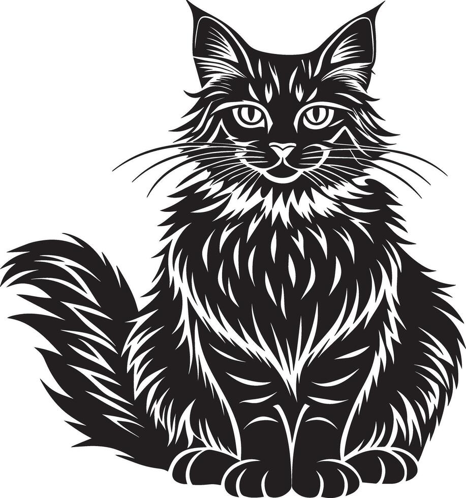 Maine Waschbär Katze - - schwarz und Weiß Illustration. vektor