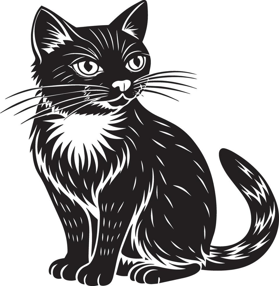 schwarz Katze - - schwarz und Weiß Illustration, vektor