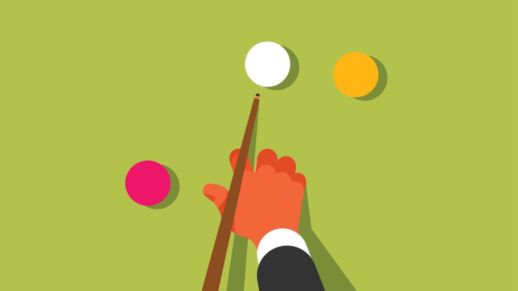 ein Spieler Theaterstücke billyard und Stock auf seine Hände Treffer das Ball Illustration vektor
