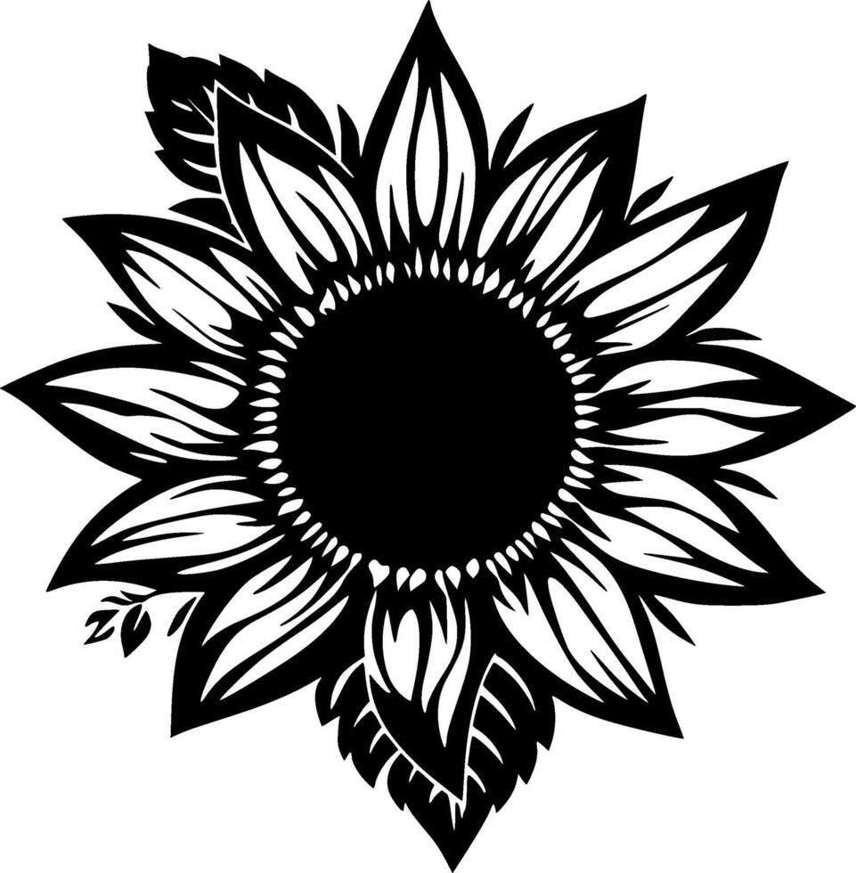 solros, svart och vit illustration vektor
