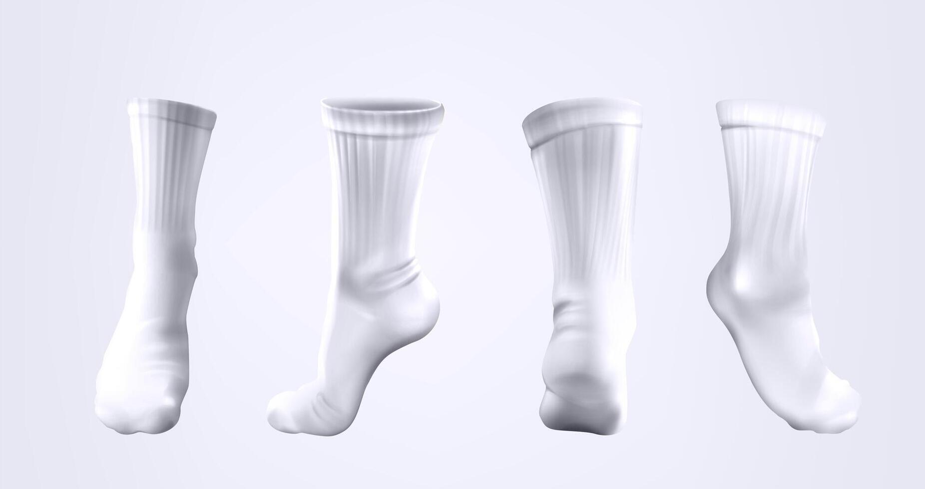 3d realistisch lange Socken mit Schatten isoliert auf Weiß Hintergrund. sportlich sox Kleider Mitte Kalb spotten hoch. Vorlage Attrappe, Lehrmodell, Simulation Sportbekleidung zum spielen Fußball oder Basketball. vektor