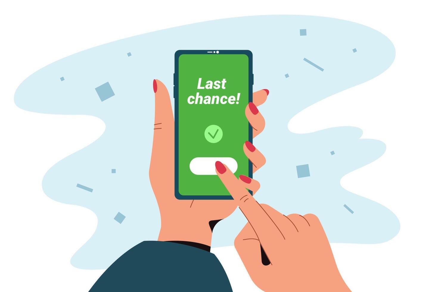 zuletzt Chance eben Illustration. Mensch Hand mit Handy, Mobiltelefon Telefon Kaufen online beim Besondere Beste Preis. Finale Rabatt oder Mega Verkauf Konzept. Werbung Rabatte oder Werbung Angebot. Smartphone Botschaft vektor