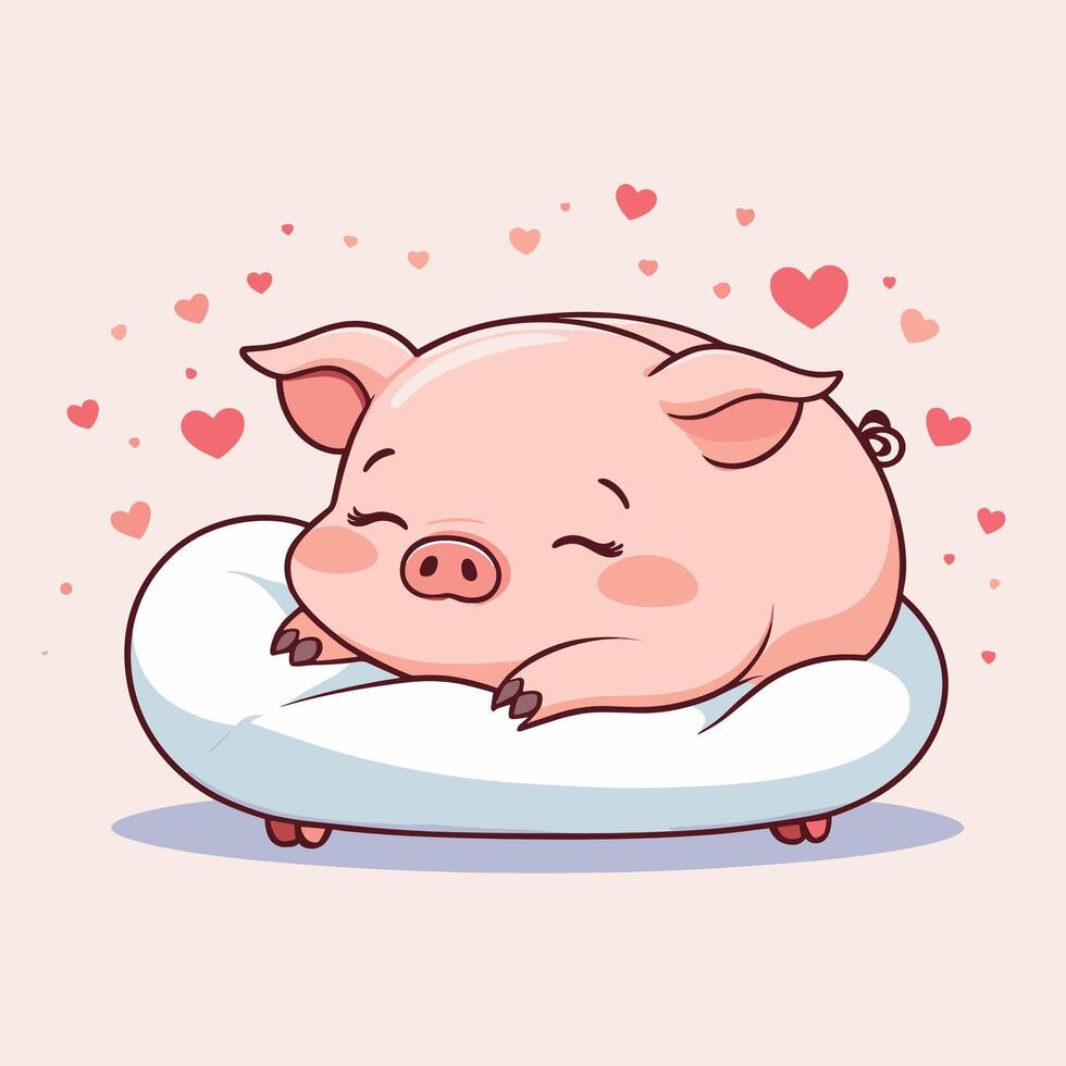 Schlafen Schwein mit winzig Herzen um Karikatur Illustration vektor