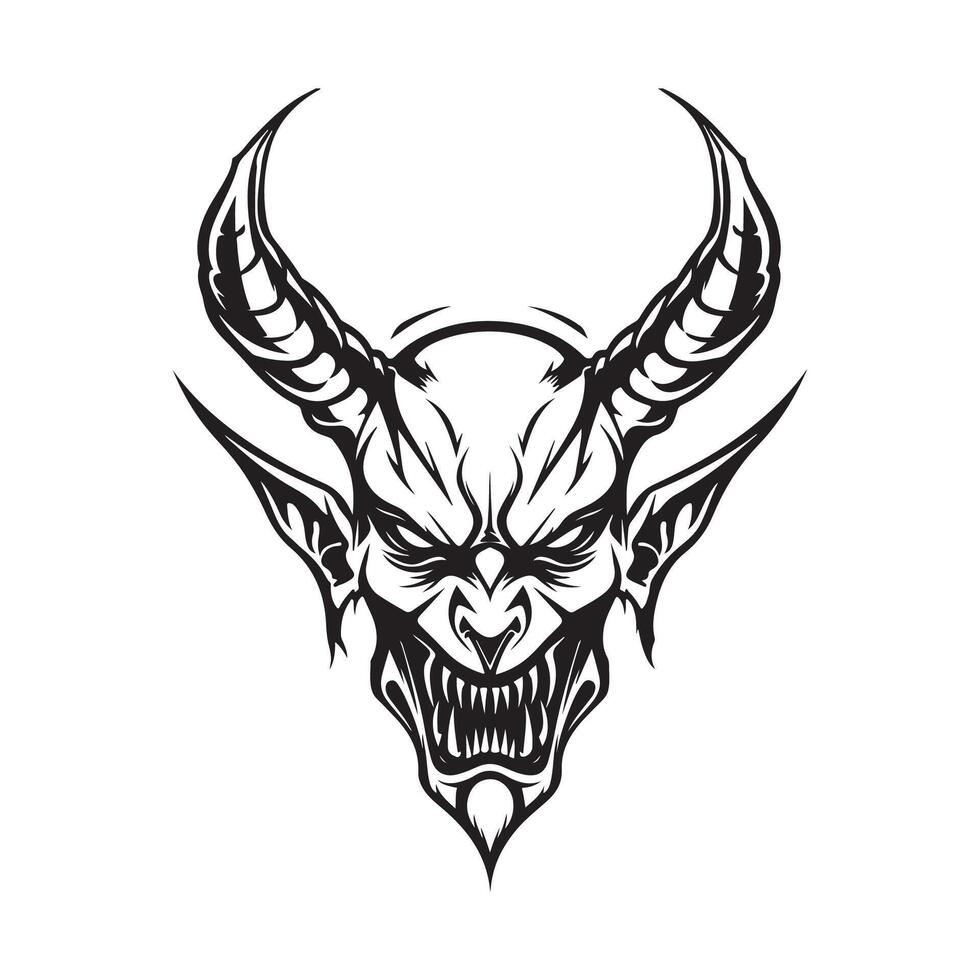 Teufel schwarz und Weiß Mann Logo Design, Illustration von ein Kopf Teufel vektor