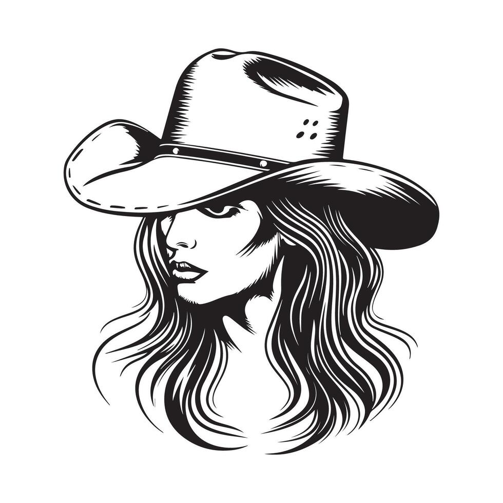 Frau mit ein Cowboy Hut. Cowboy Mädchen Gesicht Porträt Lager vektor