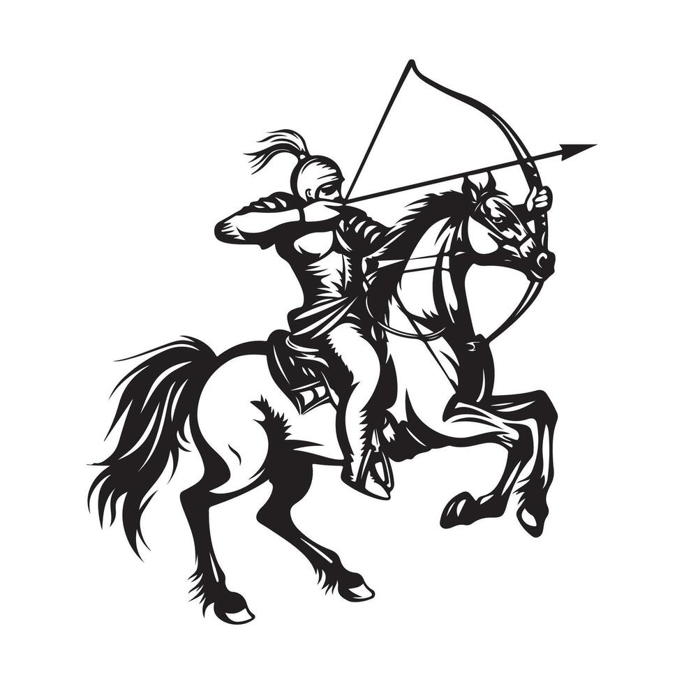 Krieger Bogenschütze auf zu Pferd auf Weiß Hintergrund vektor