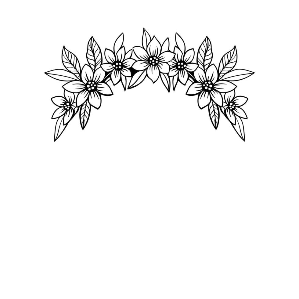 krans av blommor, grafisk, svart och vit illustration, isolerat på vit vektor