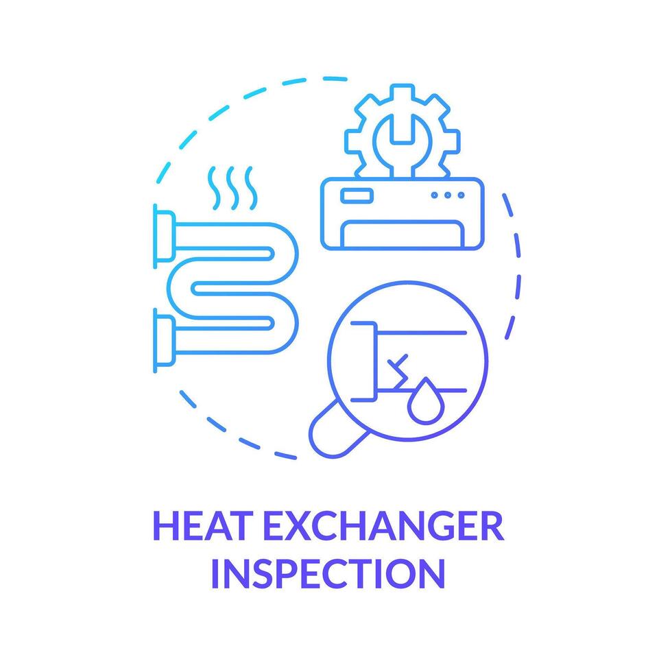 Hitze Wärmetauscher Inspektion Blau Gradient Konzept Symbol. Rohre Untersuchung. hvac System Diagnose. runden gestalten Linie Illustration. abstrakt Idee. Grafik Design. einfach zu verwenden im Werbung Material vektor