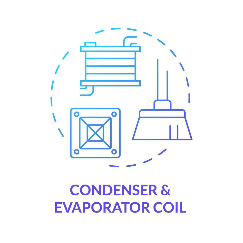 Kondensator und Verdampfer Spule Blau Gradient Konzept Symbol. Reinigung und Instandhaltung von hvac Komponenten. runden gestalten Linie Illustration. abstrakt Idee. Grafik Design. einfach zu verwenden im Werbung Material vektor