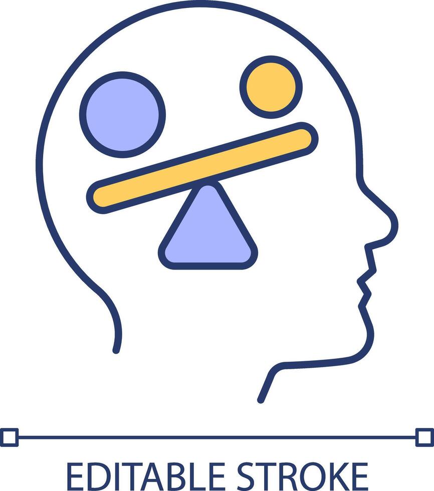 Neurotransmitter Ungleichgewicht rgb Farbe Symbol. neurokognitiv Funktion Krankheit. Waage Gegengewicht, Geometrie Zahlen. isoliert Illustration. einfach gefüllt Linie Zeichnung. editierbar Schlaganfall vektor