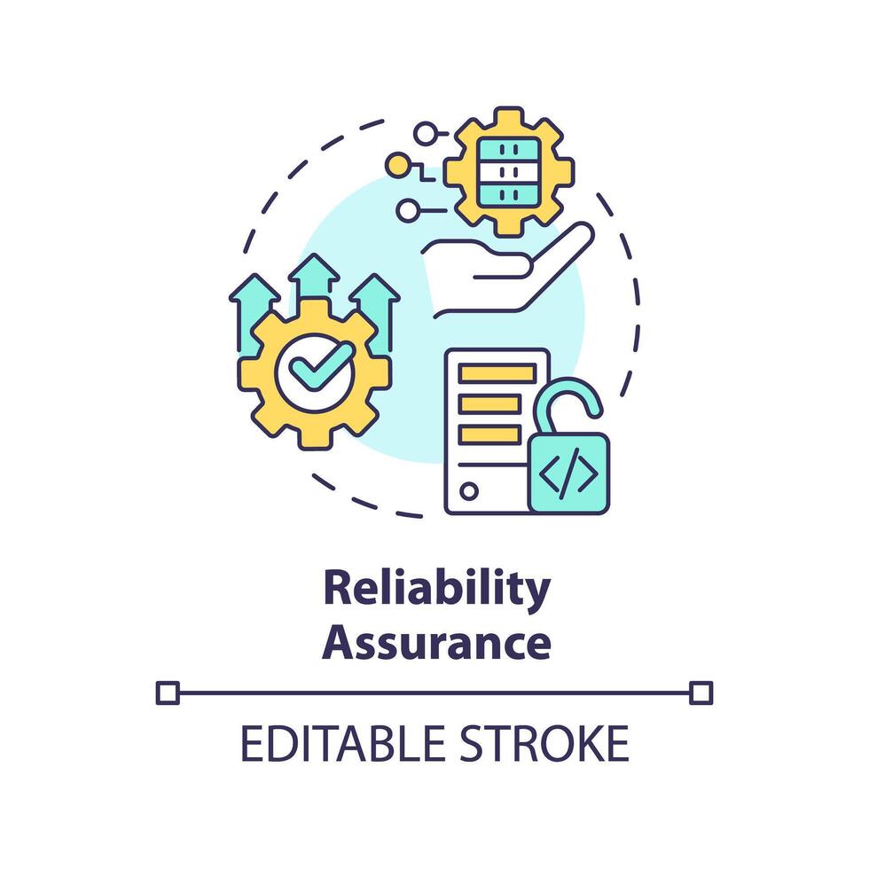 pålitlighet försäkran mång Färg begrepp ikon. kvalitet praxis, bedömning förvaltning. prestanda analys, korrektion. runda form linje illustration. abstrakt aning. grafisk design. lätt till använda sig av vektor