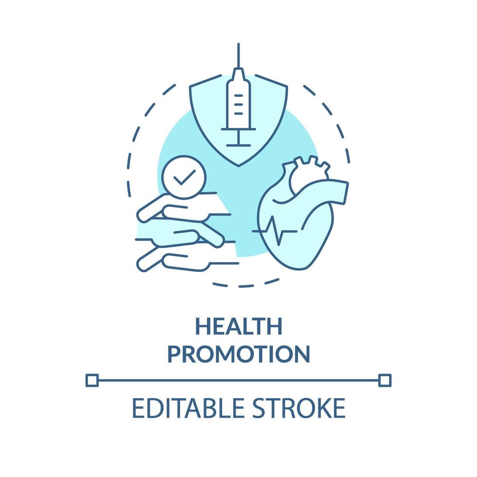 Gesundheit Beförderung Sanft Blau Konzept Symbol. Krankheit Verhütung. Öffentlichkeit Gesundheit. vorbeugend Medizin. Rolle von ngo. runden gestalten Linie Illustration. abstrakt Idee. Grafik Design. einfach zu verwenden im Artikel vektor