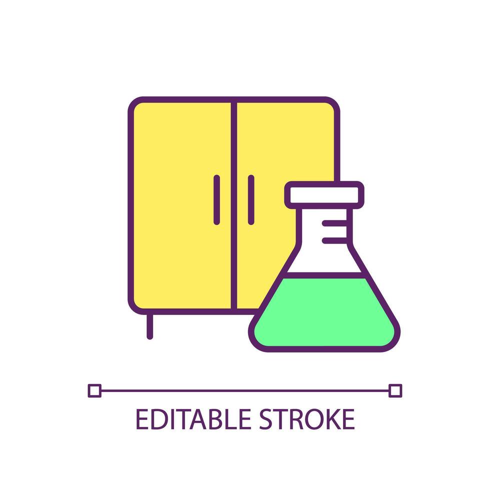 chemisch richtig Lager rgb Farbe Symbol. Material Sicherheit, Labor Ausrüstung. Industrie Standards, Forschung Werkzeug. isoliert Illustration. einfach gefüllt Linie Zeichnung. editierbar Schlaganfall vektor