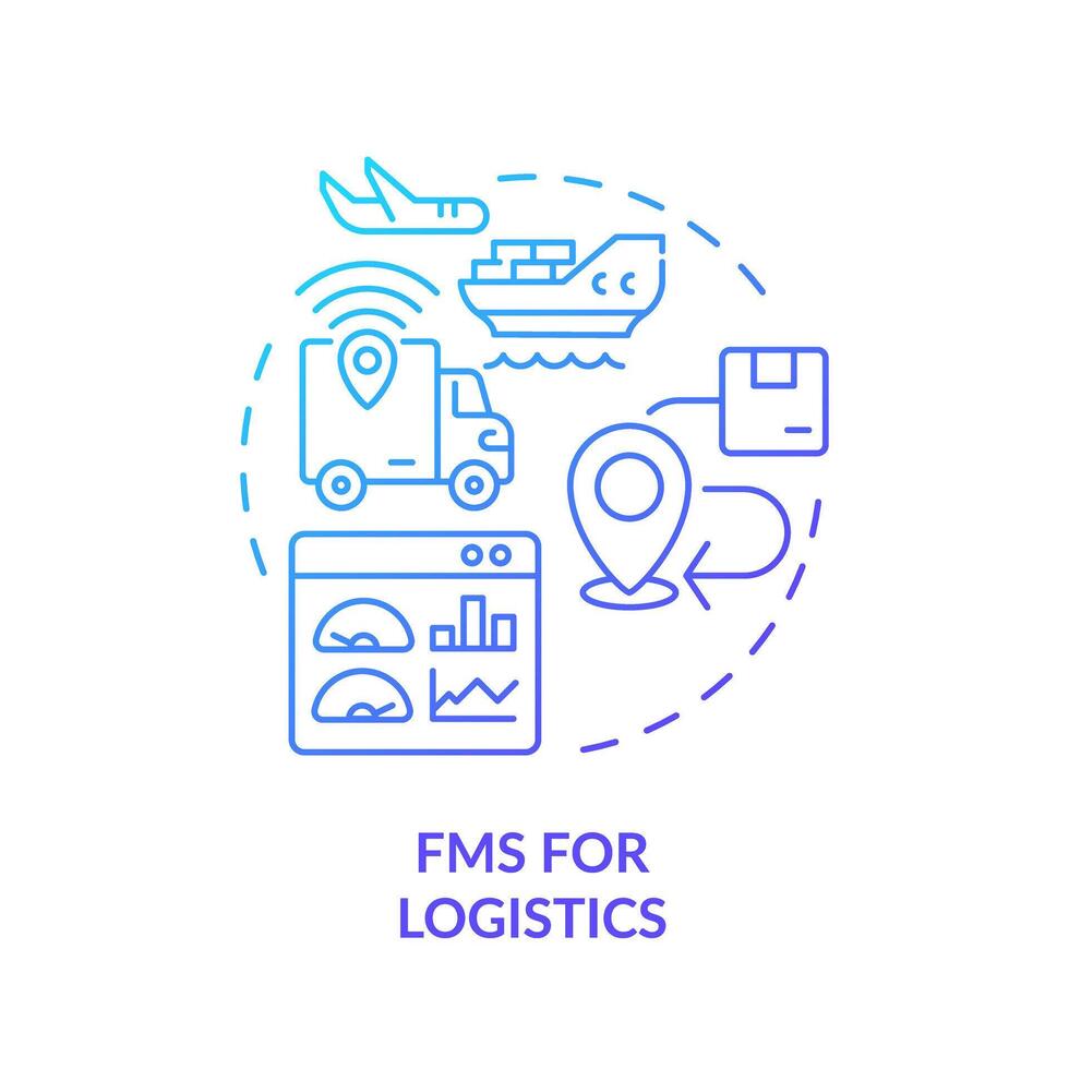 fms för logistik blå lutning begrepp ikon. frakt logistik, transport förvaltning. runda form linje illustration. abstrakt aning. grafisk design. lätt till använda sig av i infografik, presentation vektor