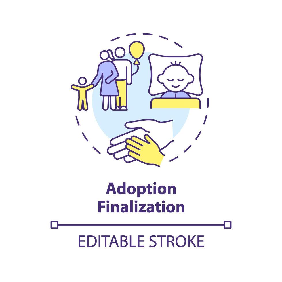 adoption slutförande mång Färg begrepp ikon. passande föräldrar. Lycklig familj förenad. få föräldrar rättigheter. runda form linje illustration. abstrakt aning. grafisk design. lätt till använda sig av vektor