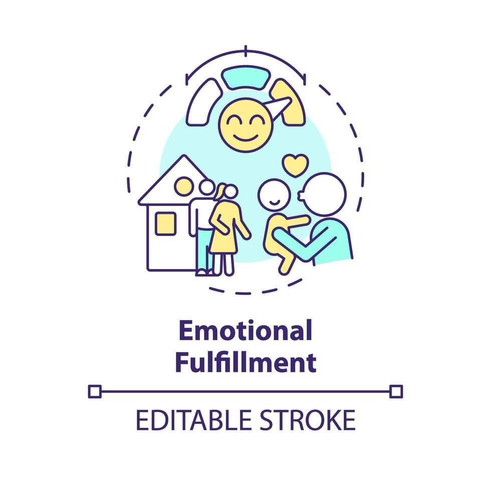 emotional Erfüllung multi Farbe Konzept Symbol. Vorteil von Kind Annahme. glücklich Familie. liebend Elternteil und Kind. runden gestalten Linie Illustration. abstrakt Idee. Grafik Design. einfach zu verwenden vektor