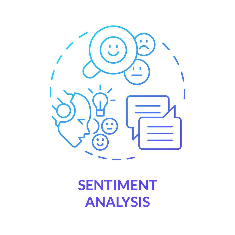 känsla analys blå lutning begrepp ikon. naturlig språk bearbetning. beräknande lingvistik. runda form linje illustration. abstrakt aning. grafisk design. lätt till använda sig av i infographic vektor