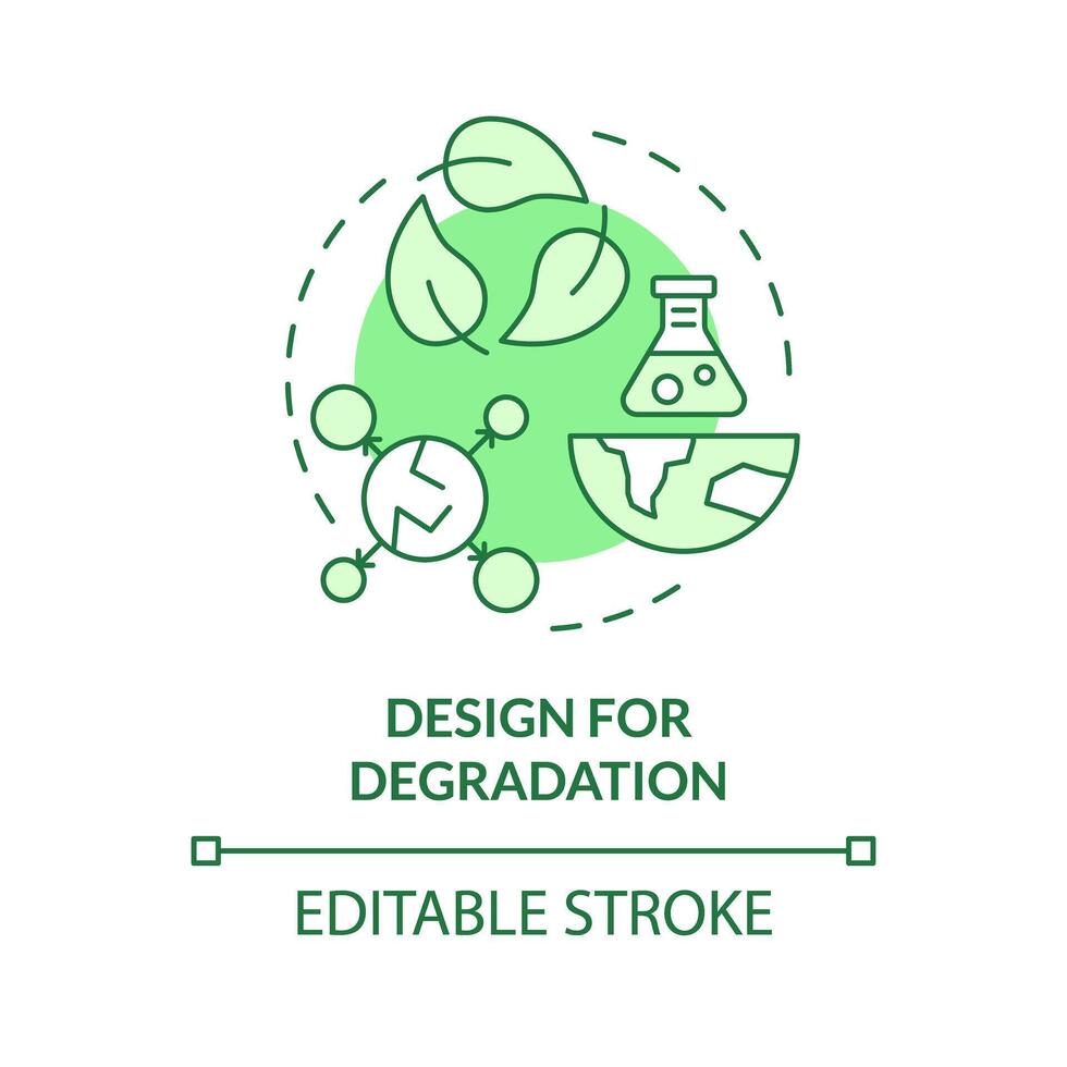 design för degradering grön begrepp ikon. biologiskt nedbrytbar material. plast återvinning, avfall minska. runda form linje illustration. abstrakt aning. grafisk design. lätt till använda sig av presentation vektor