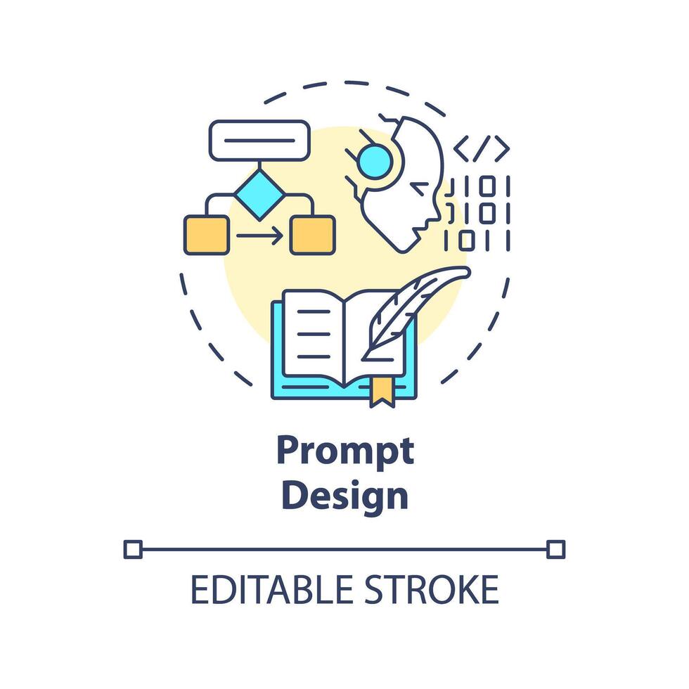 prompt Design multi Farbe Konzept Symbol. prompt Maschinenbau. präzise Anweisung. klar Fragen. runden gestalten Linie Illustration. abstrakt Idee. Grafik Design. einfach zu verwenden im Artikel vektor