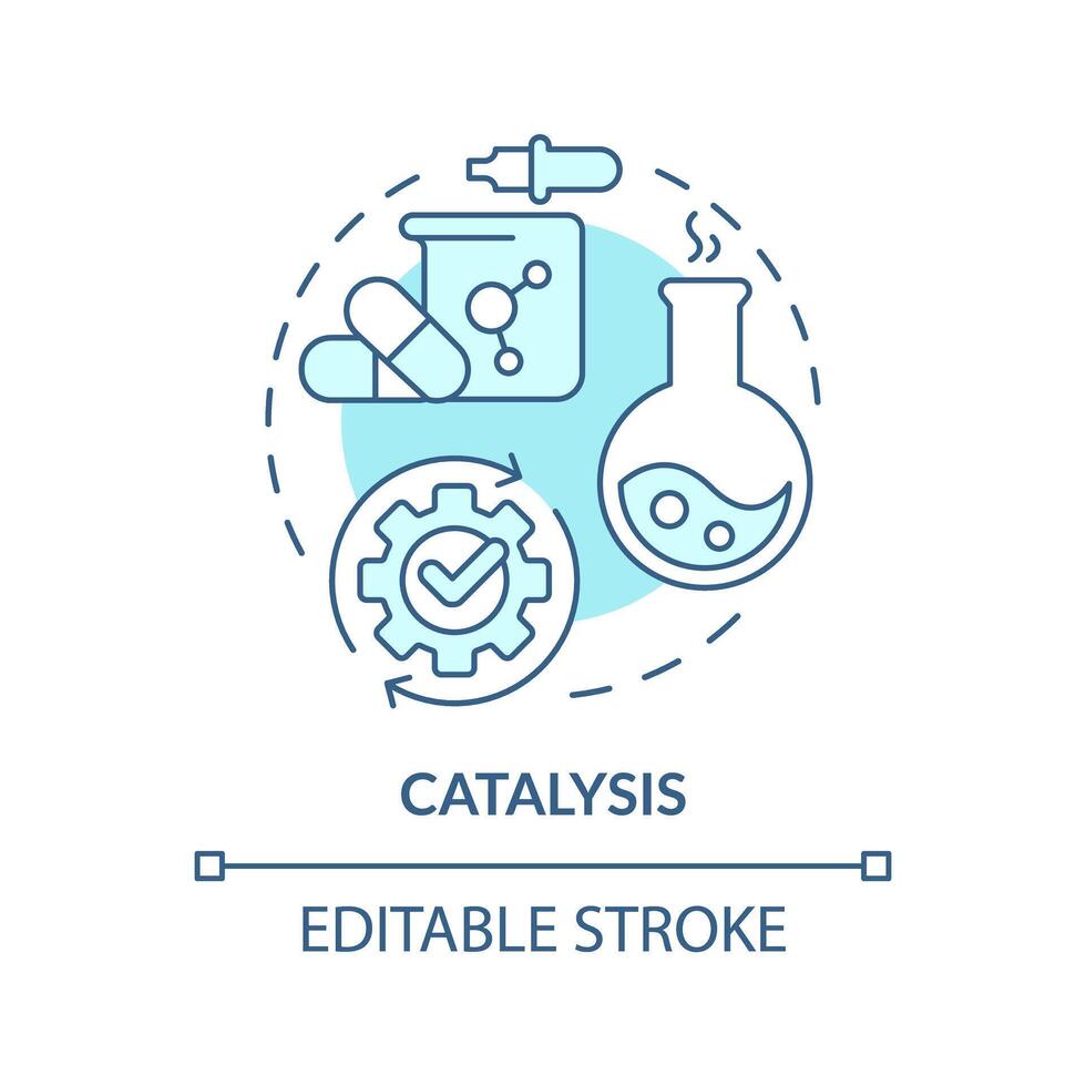 Katalyse Sanft Blau Konzept Symbol. chemisch Reaktion, molekular Prozesse. giftig Substanzen. runden gestalten Linie Illustration. abstrakt Idee. Grafik Design. einfach zu verwenden Präsentation, Artikel vektor