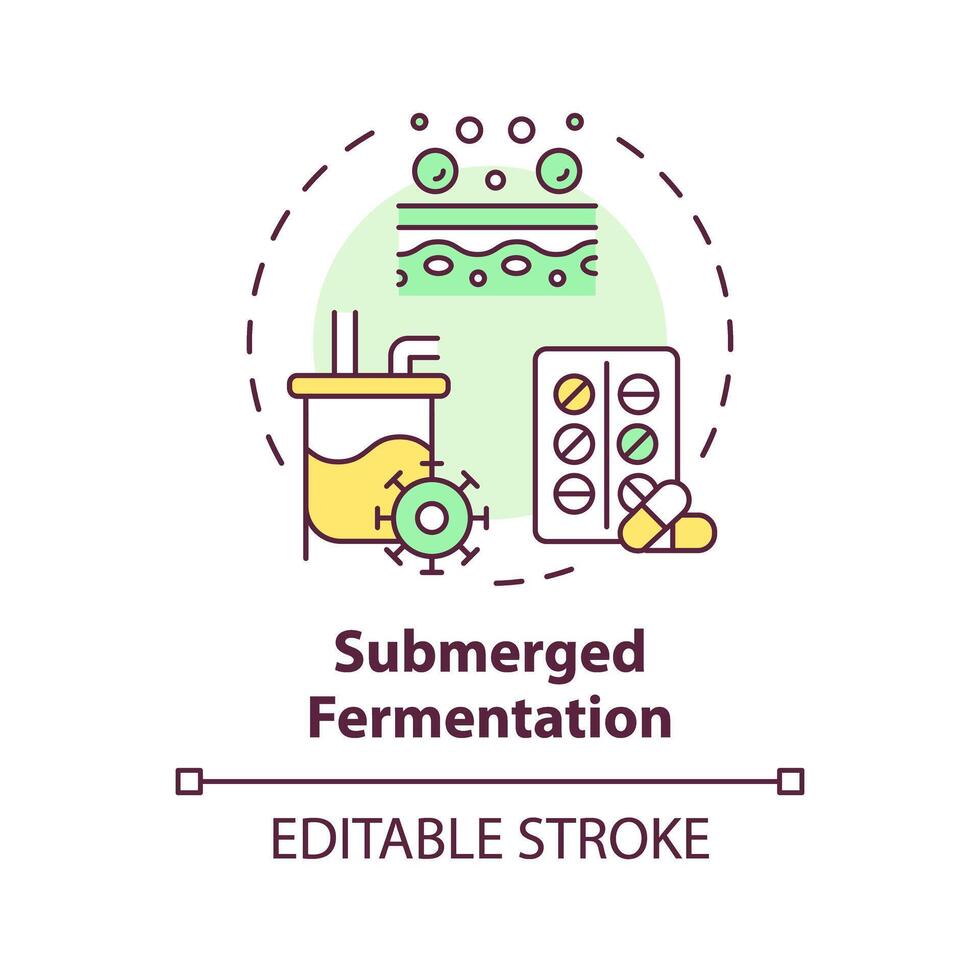 untergetaucht Fermentation multi Farbe Konzept Symbol. pharmazeutische Industrie Produktion. biotechnologische Anbau. runden gestalten Linie Illustration. abstrakt Idee. Grafik Design. einfach zu verwenden im Artikel vektor