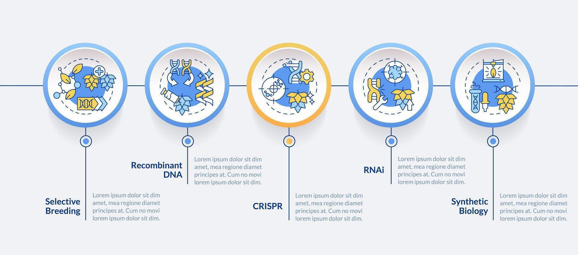 genetisk ändrad odling cirkel infographic mall. data visualisering med 5 steg. redigerbar tidslinje info Diagram. arbetsflöde layout med linje ikoner vektor