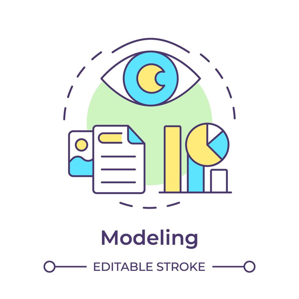 bpm Modellieren multi Farbe Konzept Symbol. Prozess Optimierung, Arbeitsablauf Verwaltung. Schlüssel Metriken Analyse. runden gestalten Linie Illustration. abstrakt Idee. Grafik Design. einfach zu verwenden im Infografik, Artikel vektor