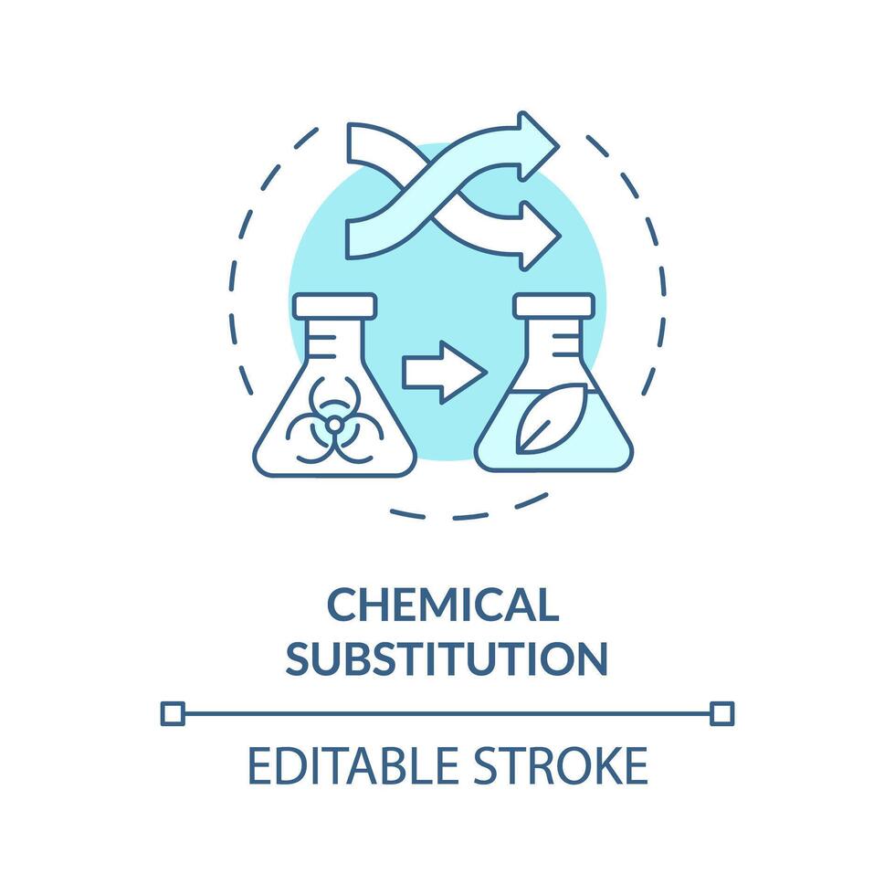 kemisk utbyte mjuk blå begrepp ikon. molekyl reaktion, kemi. miljövänligt syntes, förorening minska. runda form linje illustration. abstrakt aning. grafisk design. lätt till använda sig av vektor