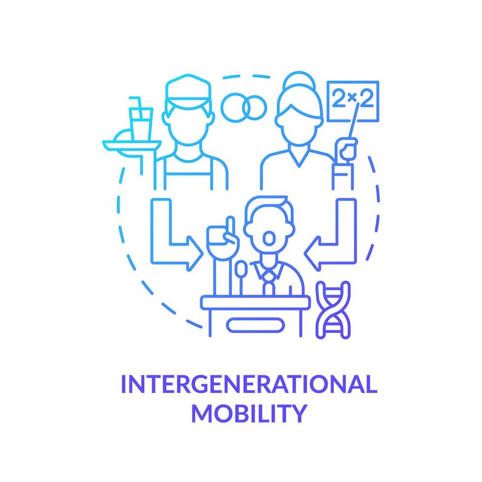 generationsöverskridande rörlighet blå lutning begrepp ikon. mönster av social rörlighet. förändra social status tvärs över generation. runda form linje illustration. abstrakt aning. grafisk design. lätt till använda sig av vektor